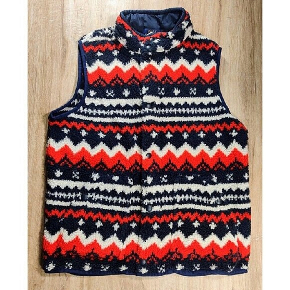Womens Polo Ralph Lauren Striped Zip Button‎ Fleece Vest Jacket size 18/…